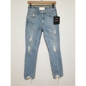 NWT Mother Superior Flirt Ankle Fray Distressed Straight Leg Jeans 24 $258